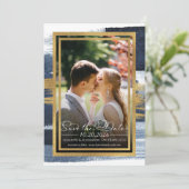 抽象芸術ウェディング日付の保存招待状 |青 招待状 (スタンド正面)