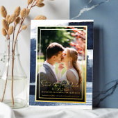 抽象芸術ウェディング日付の保存招待状 |青 箔招待状