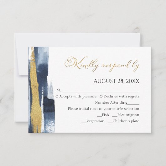 抽象芸術ウェディングsvpカード |水彩金箔 出欠カード (正面)