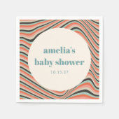 抽象芸術ウェーストライプブアクアピーチカスタムベイビーシャワー スタンダードカクテルナプキン (正面)
