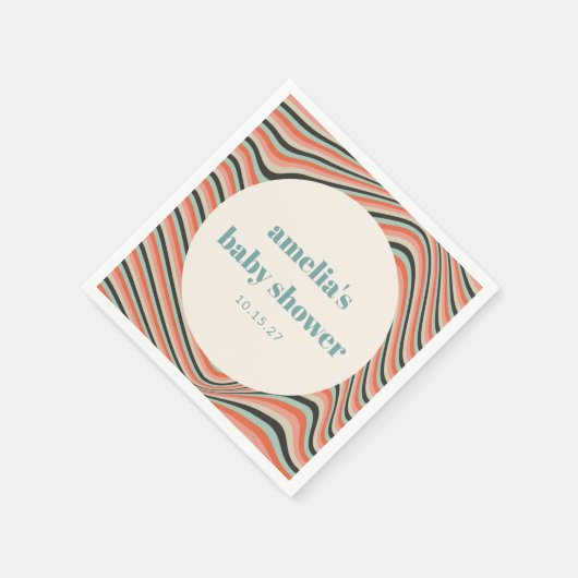 抽象芸術ウェーストライプブアクアピーチカスタムベイビーシャワー スタンダードカクテルナプキン (角)
