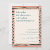 抽象芸術ウェーストライプブブライダルシャワーアクアアンドピーチ 招待状 (正面)
