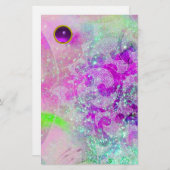 抽象芸術ウェーブティール(緑がかった色)ブルー、ピンクパープルジェムストーン 便箋 (正面/裏面)