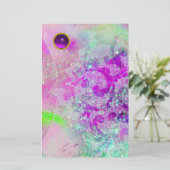 抽象芸術ウェーブティール(緑がかった色)ブルー、ピンクパープルジェムストーン 便箋 (スタンド正面)