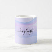 抽象芸術ウェーブリーンピンクブルー コーヒーマグカップ (中央)