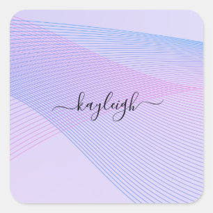 抽象芸術ウェーブリーンピンクブルー スクエアシール