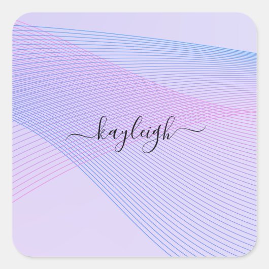 抽象芸術ウェーブリーンピンクブルー スクエアシール (正面)