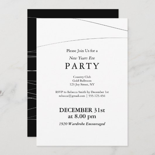 抽象芸術ウェーブ大晦日パーティの招待状 招待状 (正面/裏面)