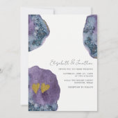 抽象芸術ウォーターカラーアート金ゴールドネイビーパープル結婚ズ 招待状 (正面)