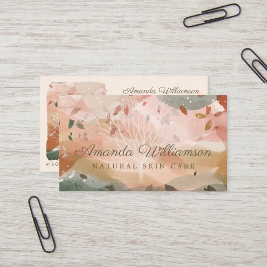 抽象芸術ウォーターカラーウィンターオータムツリーブランチ 名刺 (正面/裏面インサイチュ)