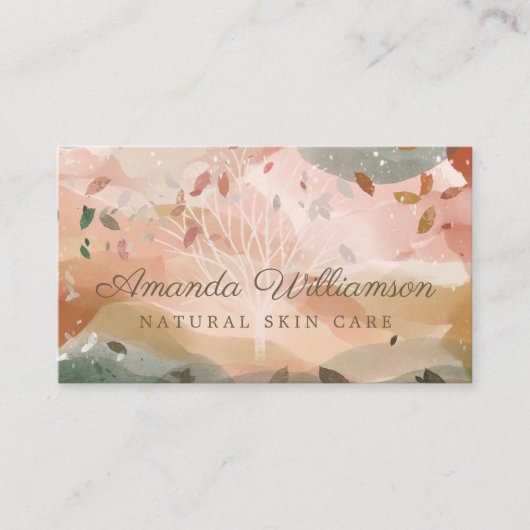 抽象芸術ウォーターカラーウィンターオータムツリーブランチ 名刺 (正面)