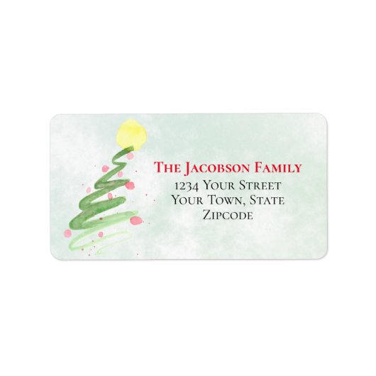 抽象芸術ウォーターカラークリスマスツリー差出人住所 ラベル (正面)