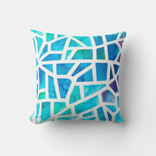 抽象芸術ウォーターカラーシーガラスターコイズブルー クッション (正面)