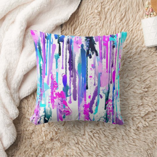 抽象芸術ウォーターカラードリップスブルーターコイズピンクトロ クッション (ブランケット)