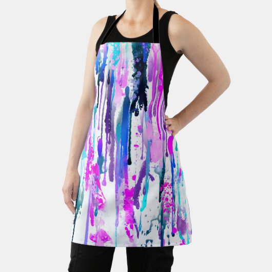 抽象芸術ウォーターカラードリップスブルーターコイズピンク エプロン (インサイチュ)