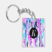 抽象芸術ウォーターカラードリップスブルーターコイズピンク キーホルダー (正面左)