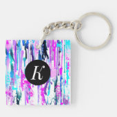 抽象芸術ウォーターカラードリップスブルーターコイズピンク キーホルダー (裏面)