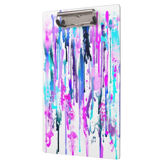 抽象芸術ウォーターカラードリップスブルーターコイズピンク クリップボード (左)