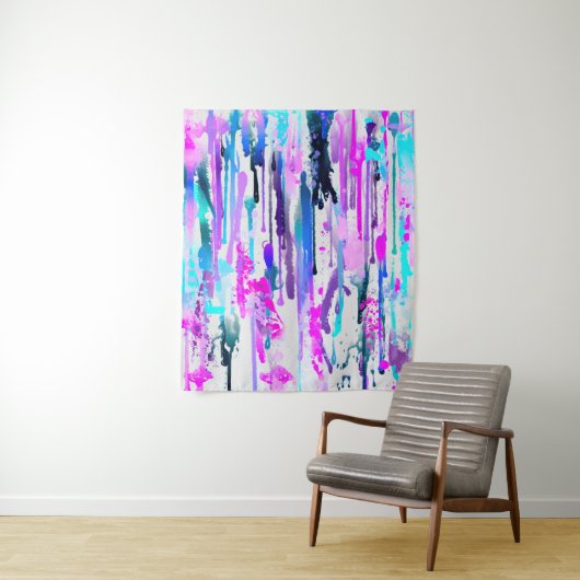 抽象芸術ウォーターカラードリップスブルーターコイズピンク タペストリー (インサイチュ)