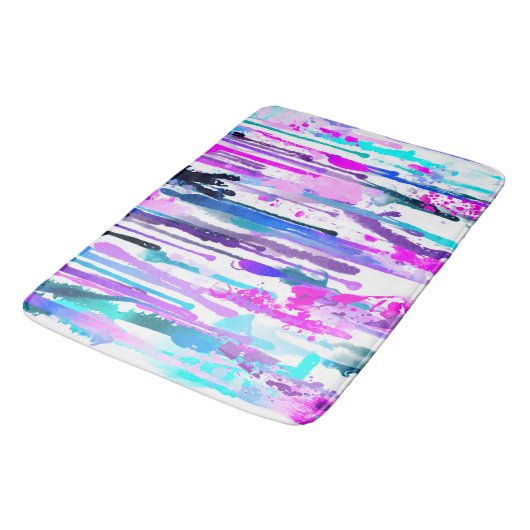 抽象芸術ウォーターカラードリップスブルーターコイズピンク バスマット (アングル)