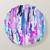 抽象芸術ウォーターカラードリップスブルーターコイズピンク ラウンドクッション (裏面)