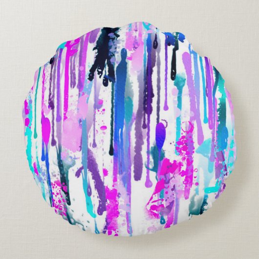 抽象芸術ウォーターカラードリップスブルーターコイズピンク ラウンドクッション (裏面)