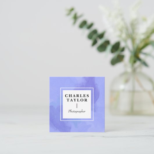 抽象芸術ウォーターカラーパープルスクエアエレガンス スクエア名刺 (スタンド正面)