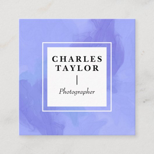 抽象芸術ウォーターカラーパープルスクエアエレガンス スクエア名刺 (正面)