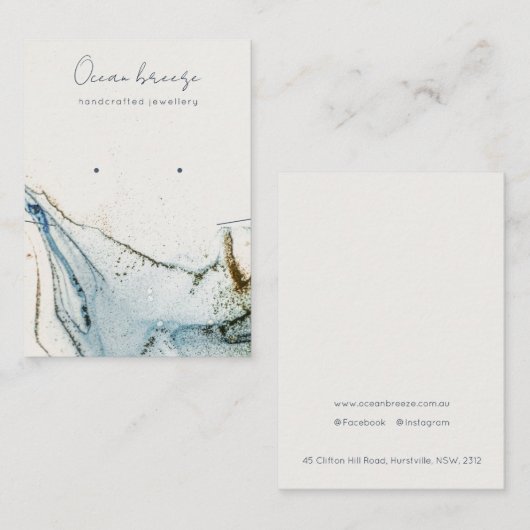 抽象芸術ウォーターカラーブルー金ゴールドイヤリングネックレス 名刺 (正面/裏面)