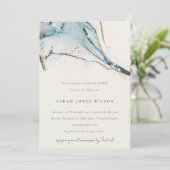 抽象芸術ウォーターカラーブルー金ゴールドビーチシーブライダルシャワー 招待状 (スタンド正面)