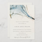 抽象芸術ウォーターカラーブルー金ゴールドビーチシーブライダルシャワー 招待状 (正面/裏面)