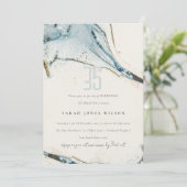 抽象芸術ウォーターカラーブルー金ゴールドビーチシー誕生日 招待状 (スタンド正面)