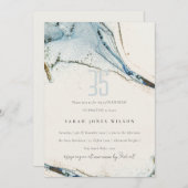 抽象芸術ウォーターカラーブルー金ゴールドビーチシー誕生日 招待状 (正面/裏面)