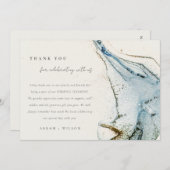 抽象芸術ウォーターカラーブルー金ゴールドビーチズ結婚ズ サンキューカード (正面/裏面)
