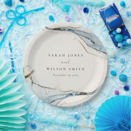 抽象芸術ウォーターカラーブルー金ゴールドビーチズ結婚ズ ペーパープレート (パーティー)