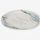 抽象芸術ウォーターカラーブルー金ゴールドビーチズ結婚ズ ペーパープレート (アングル)