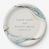 抽象芸術ウォーターカラーブルー金ゴールドビーチズ結婚ズ ペーパープレート (正面)