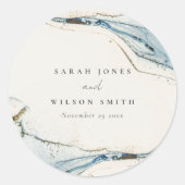 抽象芸術ウォーターカラーブルー金ゴールドビーチズ結婚ズ ラウンドシール (正面)