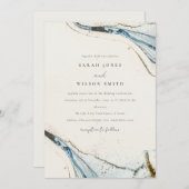 抽象芸術ウォーターカラーブルー金ゴールドビーチズ結婚ズ 招待状 (正面/裏面)