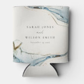 抽象芸術ウォーターカラーブルー金ゴールドビーチズ結婚ズ 缶クーラー (正面)