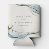 抽象芸術ウォーターカラーブルー金ゴールドビーチズ結婚ズ 缶クーラー (裏面)