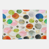 抽象芸術ウォーターカラーペブル金ゴールドグリッターアート キッチンタオル (横)