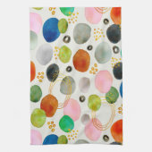 抽象芸術ウォーターカラーペブル金ゴールドグリッターアート キッチンタオル (縦)