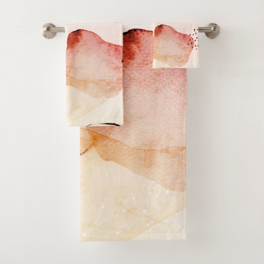 抽象芸術ウォーターカラーボホテラコッタレッド バスタオルセット (インサイチュ)