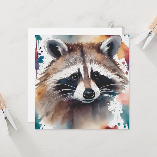 抽象芸術ウォーターカラーラクーン顔 カード (正面/裏面インサイチュ)