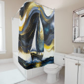 抽象芸術ウォーター絵を描カラーの帆船の夜 シャワーカーテン (インサイチュ)