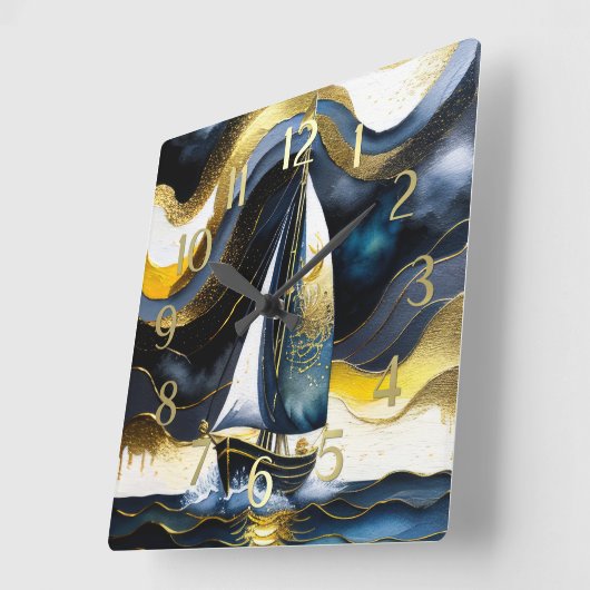 抽象芸術ウォーター絵を描カラーの帆船の夜 スクエア壁時計 (傾斜)