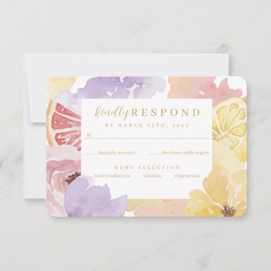 抽象芸術ウォーター花模様カクテルシトラスフルーツ 出欠カード (正面)