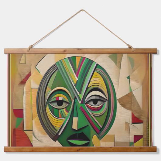 抽象芸術ウッドトップウォールタペストリーbyメルシルモン 吊り下げ型タペストリー (正面)