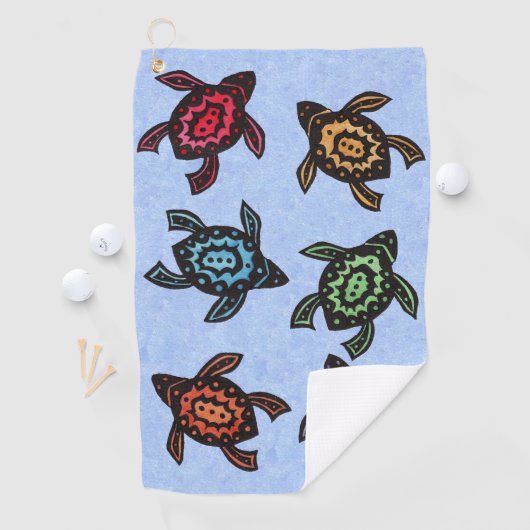 抽象芸術ウミガメのカラフル群 ゴルフタオル (インサイチュ)